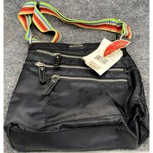 Franco Sarto Organization Over The Rainbow Black Crossbody Bag NWT Travel Retro